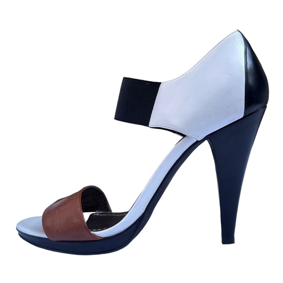 Heeled Sandal Claire Flowers Lizzy Leather White Black Brown Size 10 New Neutral - Picture 5 of 17